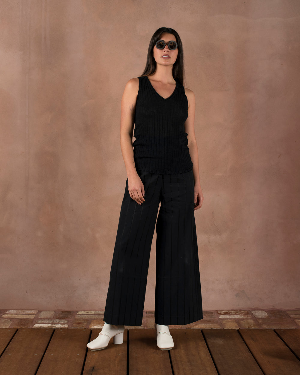 Frayed Tank Top Cotton Silk Black