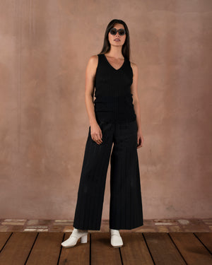 Frayed Tank Top Cotton Silk Black