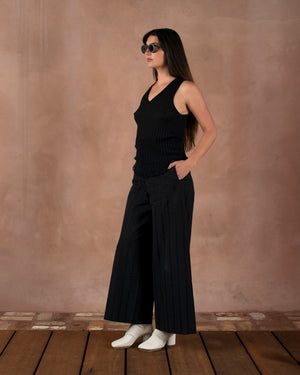 Frayed Tank Top Cotton Silk Black