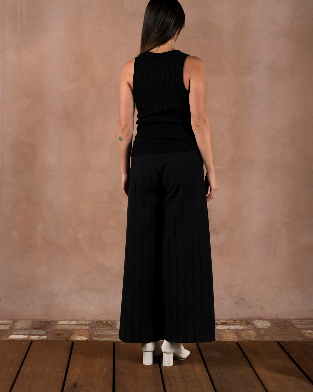 Frayed Tank Top Cotton Silk Black