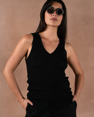 Frayed Tank Top Cotton Silk Black