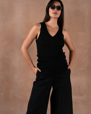 Frayed Tank Top Cotton Silk Black