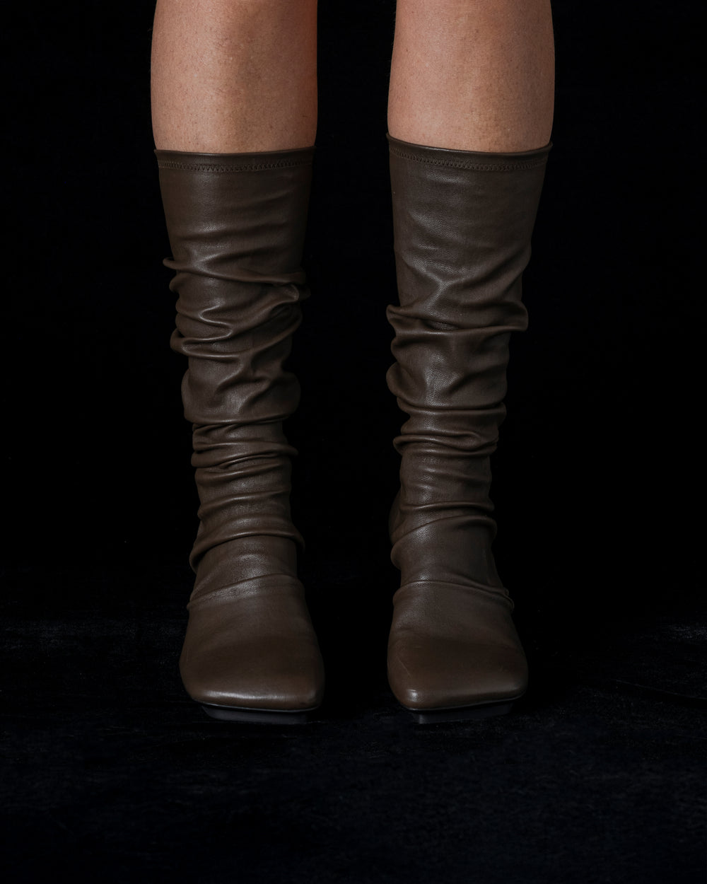 High Boots Stretch Leather Dark Olive