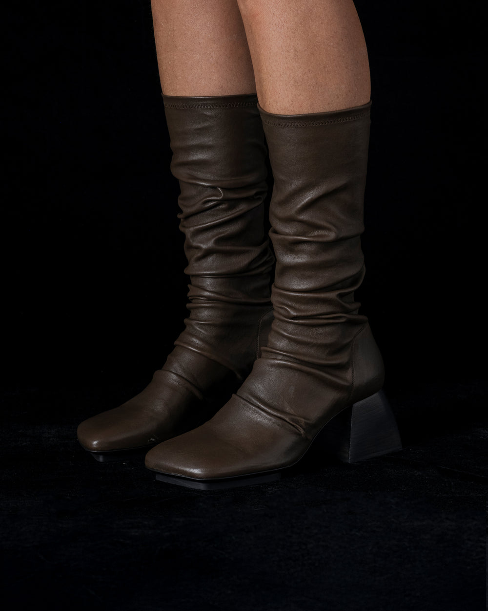 High Boots Stretch Leather Dark Olive