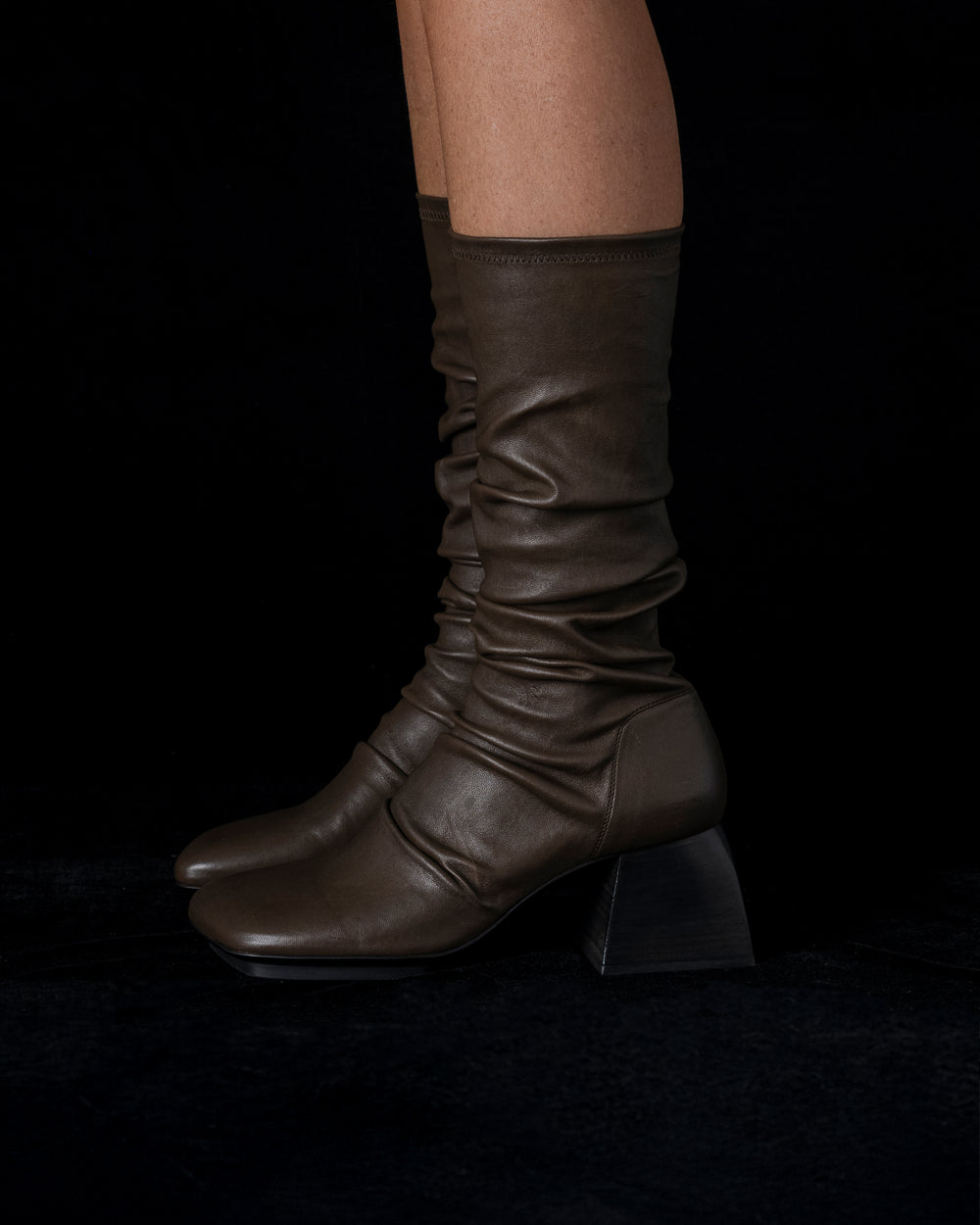 High Boots Stretch Leather Dark Olive