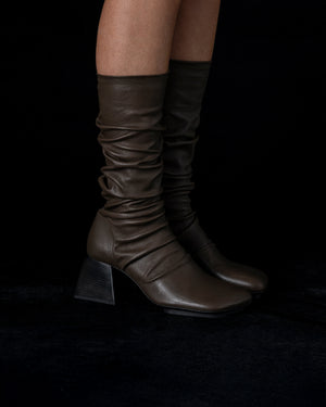 High Boots Stretch Leather Dark Olive