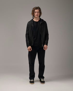 Perforated Leather Hooded Jacket Nero