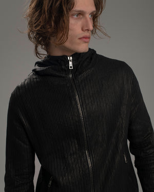 Perforated Leather Hooded Jacket Nero