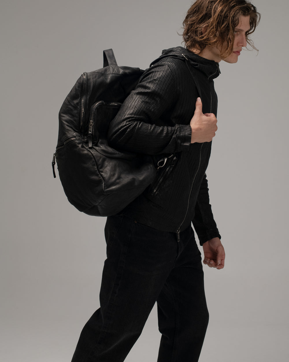 Leather Weekend Backpack Nero
