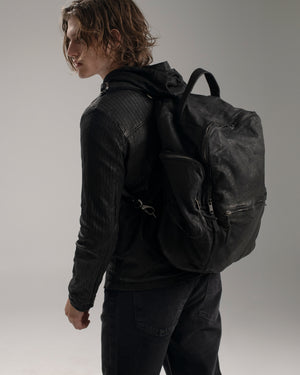Leather Weekend Backpack Nero