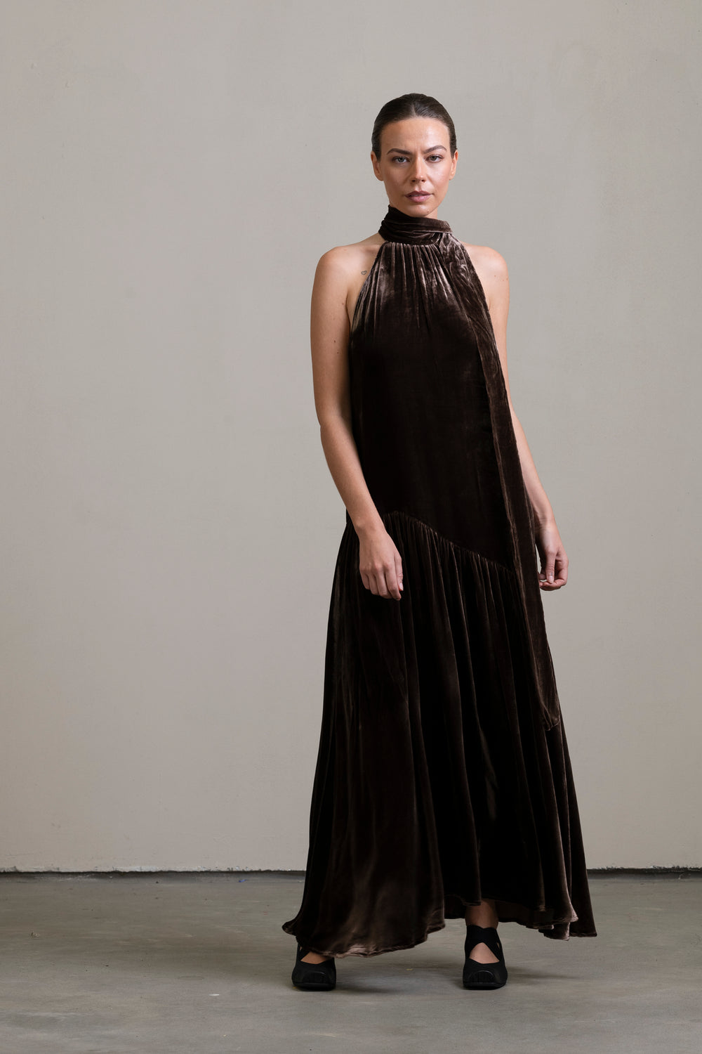 Velvet Halter Dress Moka