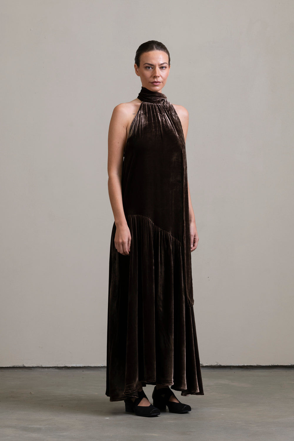 Velvet Halter Dress Moka