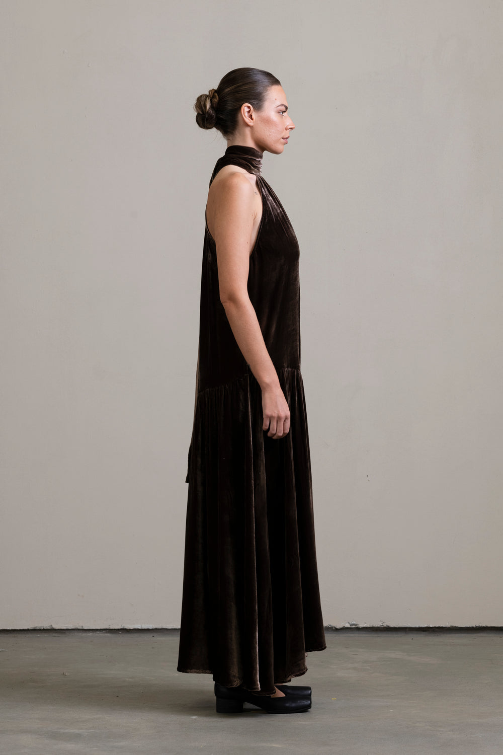 Velvet Halter Dress Moka