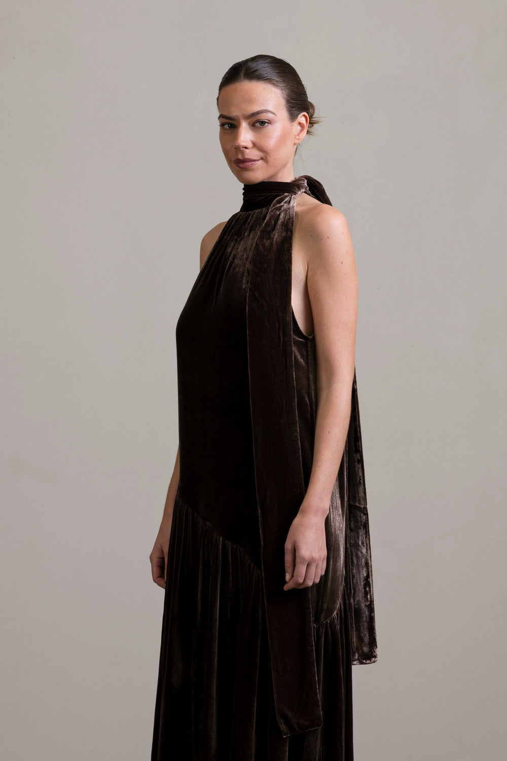 Velvet Halter Dress Moka