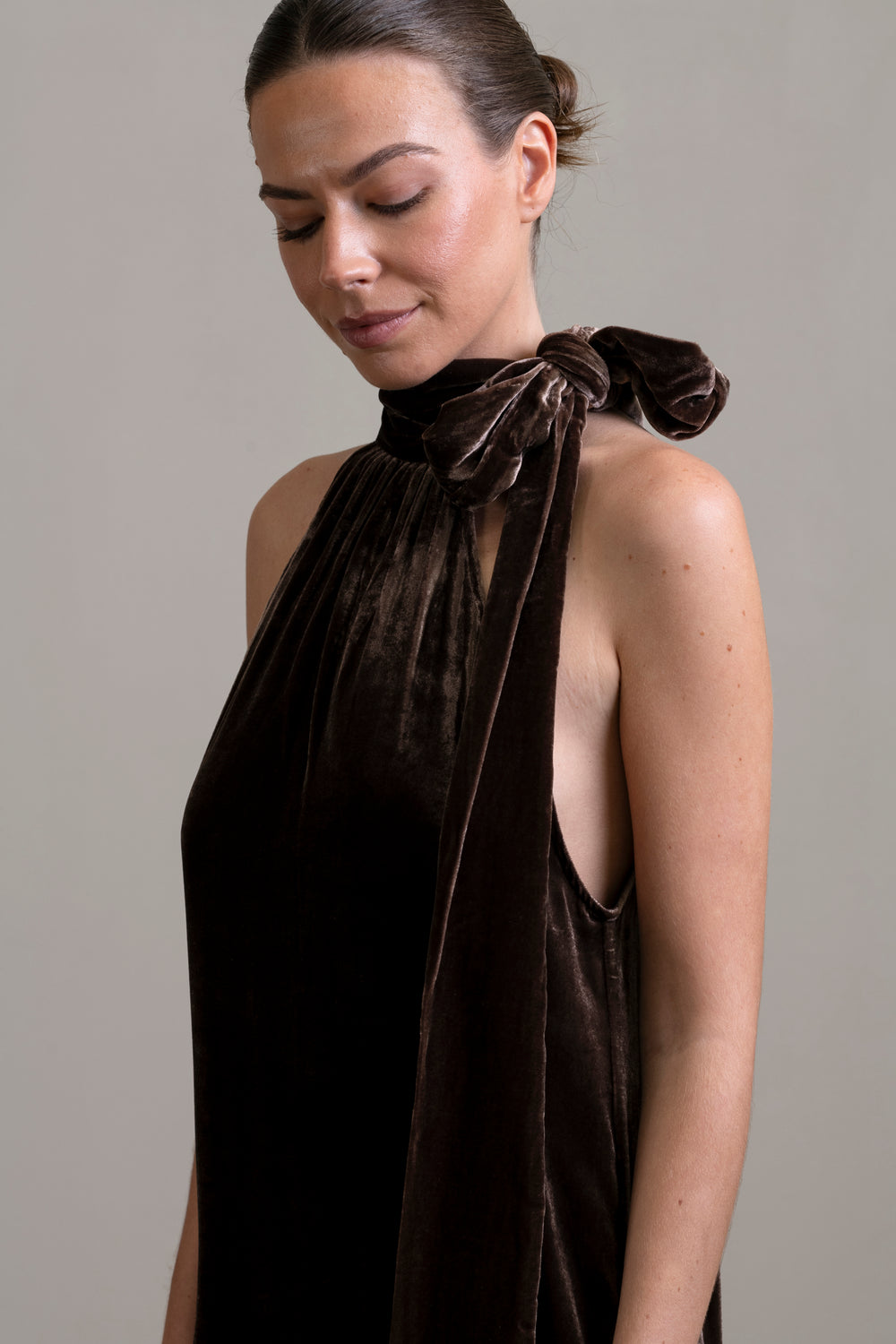 Velvet Halter Dress Moka