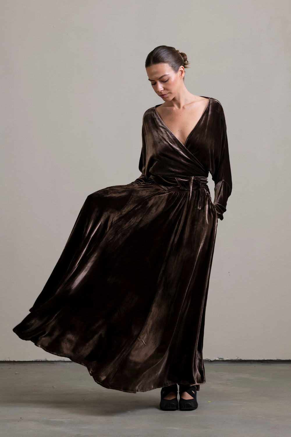 Velvet Wrap Blouse Moka