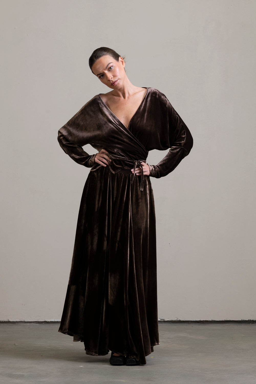 Velvet Wrap Blouse Moka