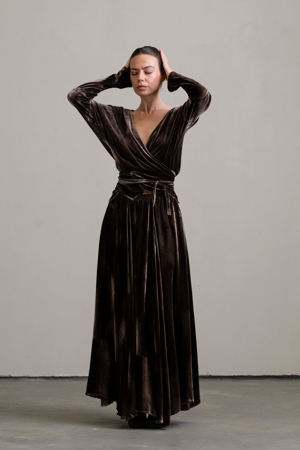 Velvet Wrap Blouse Moka