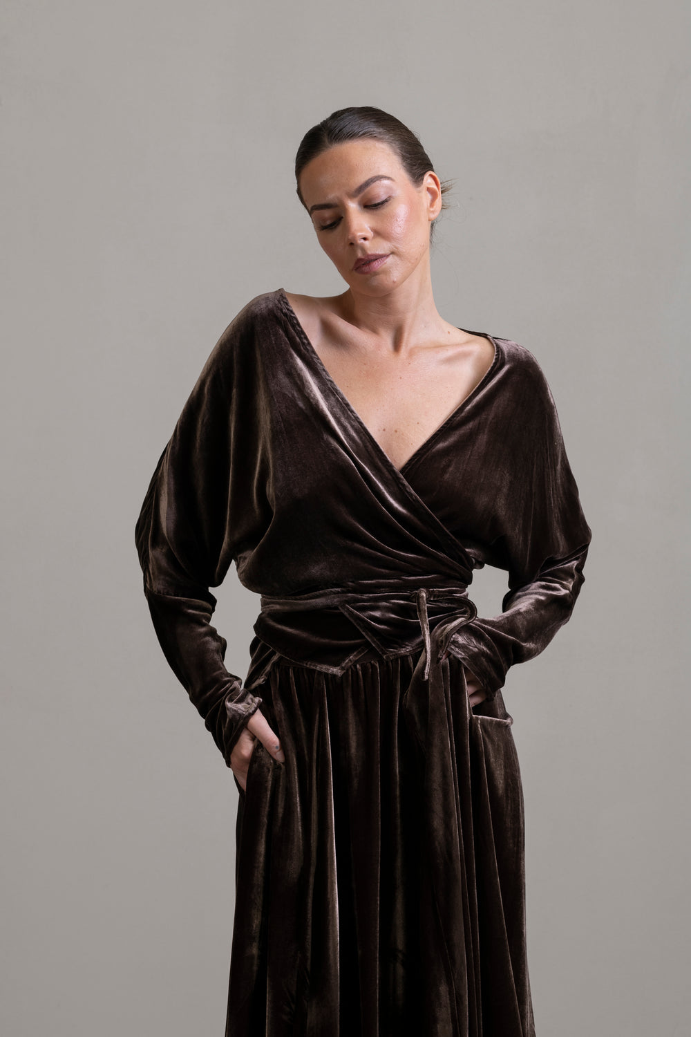 Velvet Wrap Blouse Moka