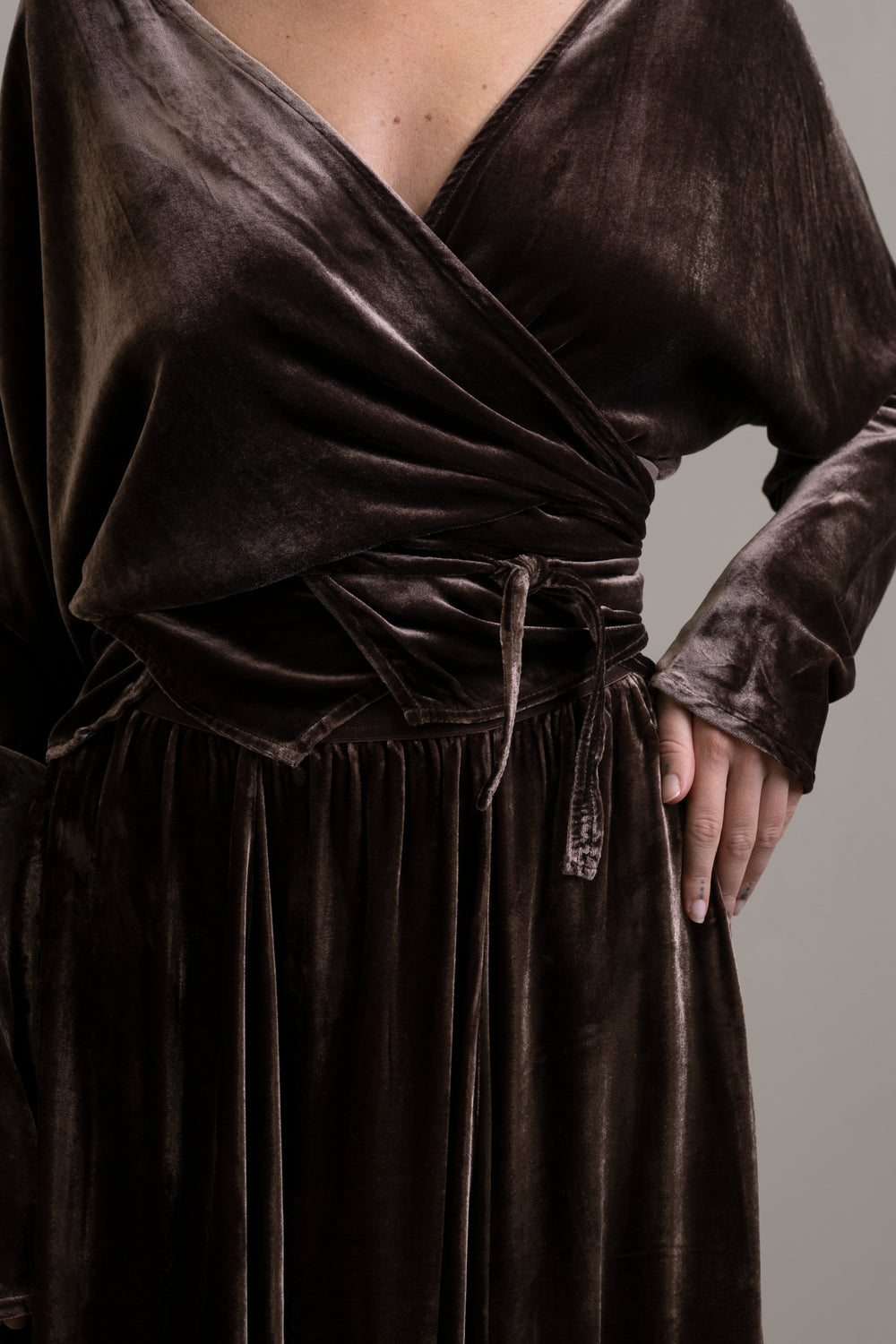 Velvet Wrap Blouse Moka