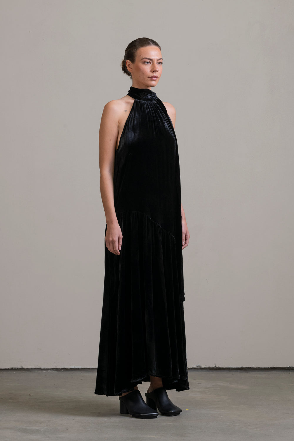 Velvet Halter Dress Black