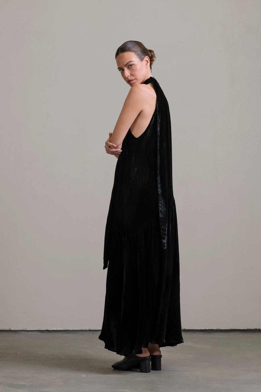 Velvet Halter Dress Black