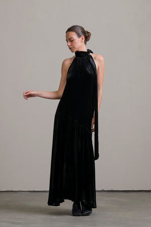 Velvet Halter Dress Black
