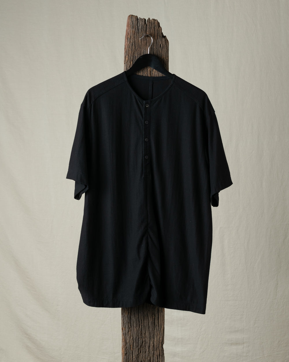 Henley Neck Gathered T Shirt
