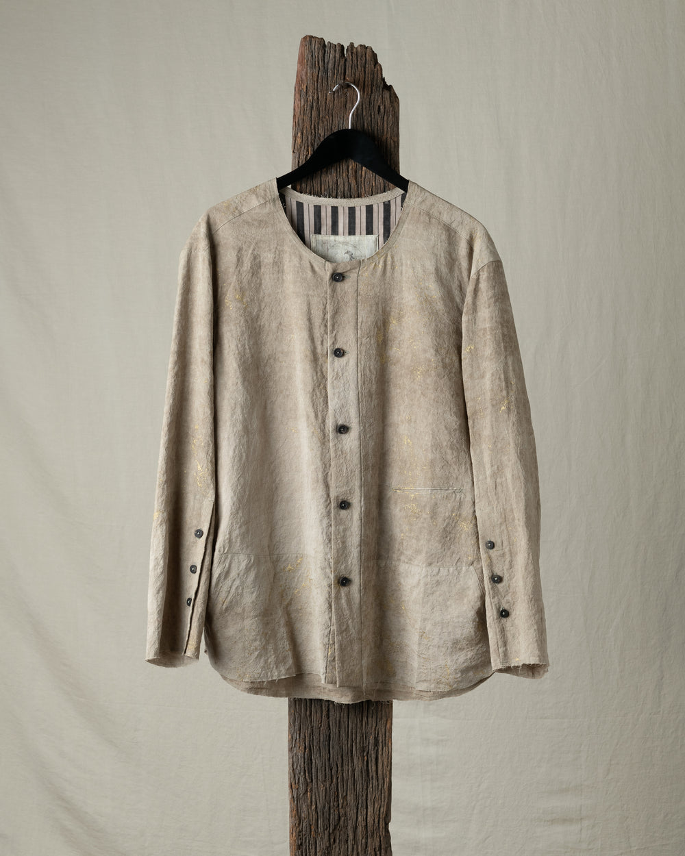 Gold Leaf Collarless Patchwork Shirt