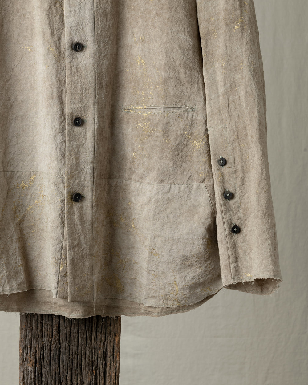 Gold Leaf Collarless Patchwork Shirt