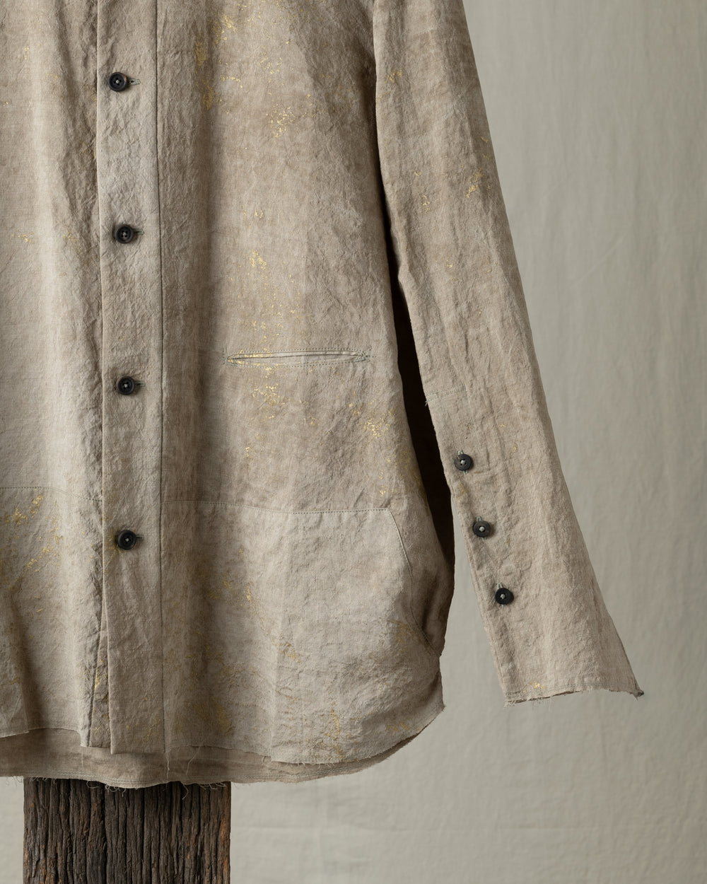 Gold Leaf Collarless Patchwork Shirt