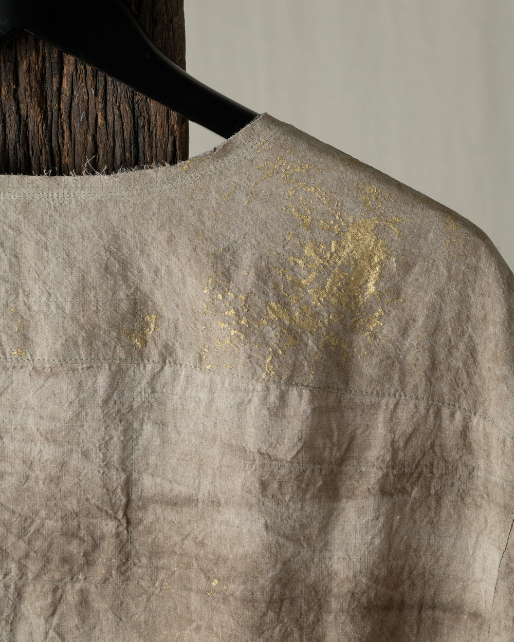 Gold Leaf Collarless Patchwork Shirt