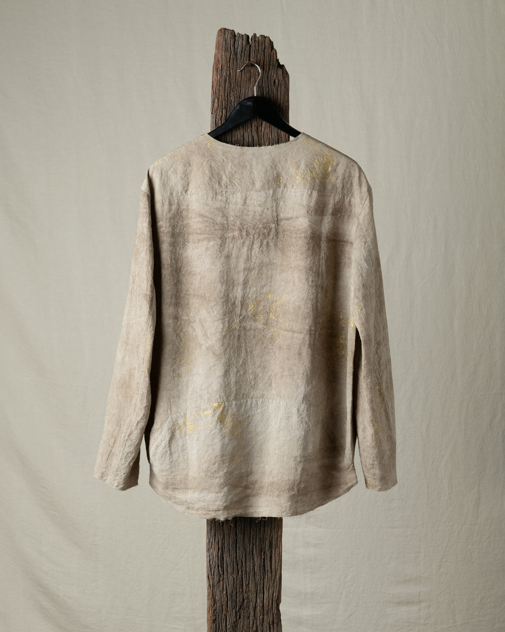 Gold Leaf Collarless Patchwork Shirt