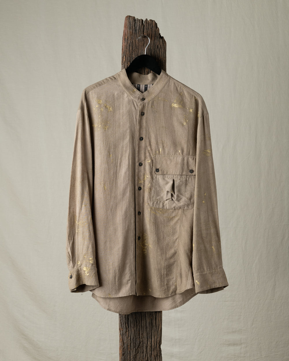 Gold Leaf Mandarin Collar Pocket Shirt