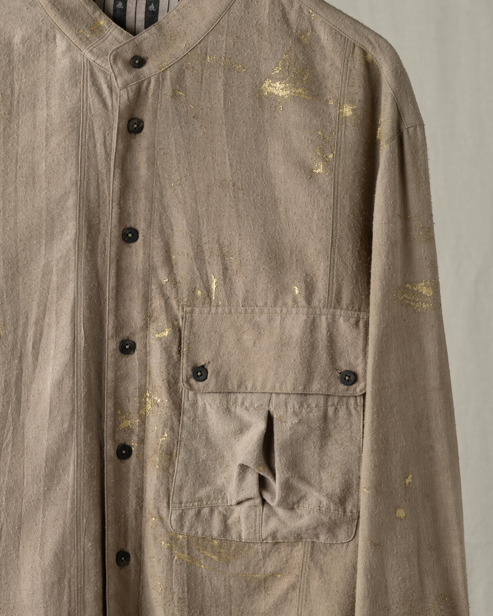 Gold Leaf Mandarin Collar Pocket Shirt