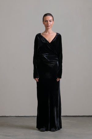 Velvet Wrap Blouse Black