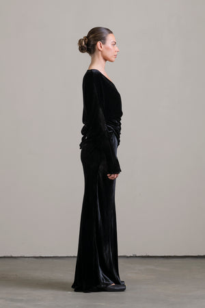 Velvet Wrap Blouse Black