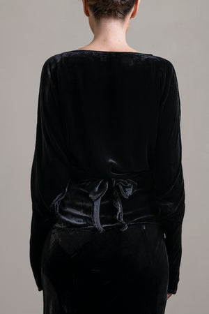 Velvet Wrap Blouse Black