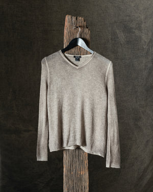 Woman Hand-Painted V Neck Light Cashmere Pullover Carruba / Taupe