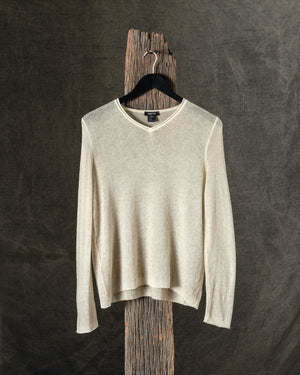 Woman Hand-Painted V Neck Light Cashmere Pullover Burro / Taupe
