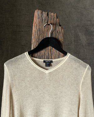 Woman Hand-Painted V Neck Light Cashmere Pullover Burro / Taupe