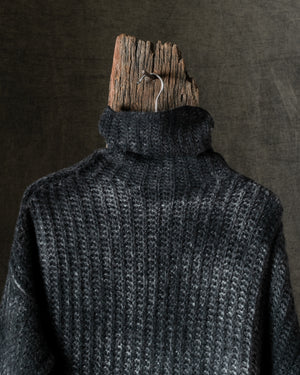 Woman Hand-Painted Corn Cob Stitch High Neck Pullover N/Nero