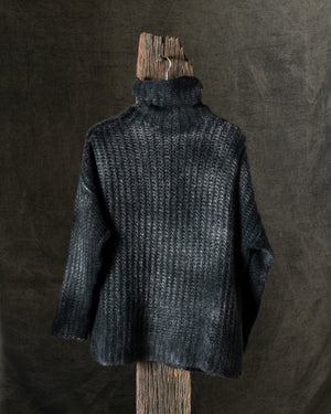 Woman Hand-Painted Corn Cob Stitch High Neck Pullover N/Nero