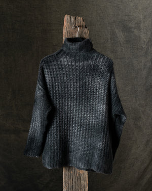 Woman Hand-Painted Corn Cob Stitch High Neck Pullover N/Nero