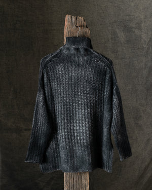 Woman Hand-Painted Corn Cob Stitch High Neck Pullover N/Nero