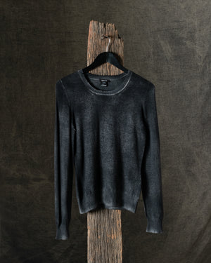 Woman Hand-Painted Reversible Round Neck Pullover w/ Destroyed Edges N/Nero