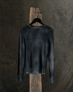 Woman Hand-Painted Reversible Round Neck Pullover w/ Destroyed Edges N/Nero