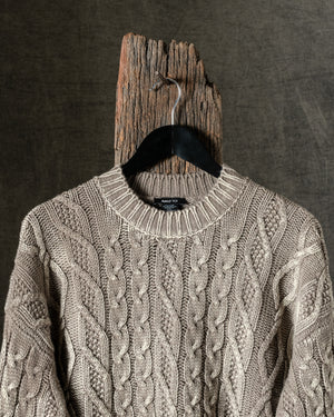 Man Tonal Effect Round Neck Cashmere Wool Pullover w/ Braids Taupe