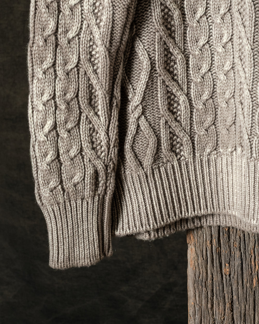 Man Tonal Effect Round Neck Cashmere Wool Pullover w/ Braids Taupe