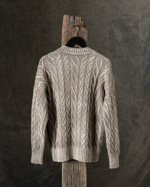 Man Tonal Effect Round Neck Cashmere Wool Pullover w/ Braids Taupe